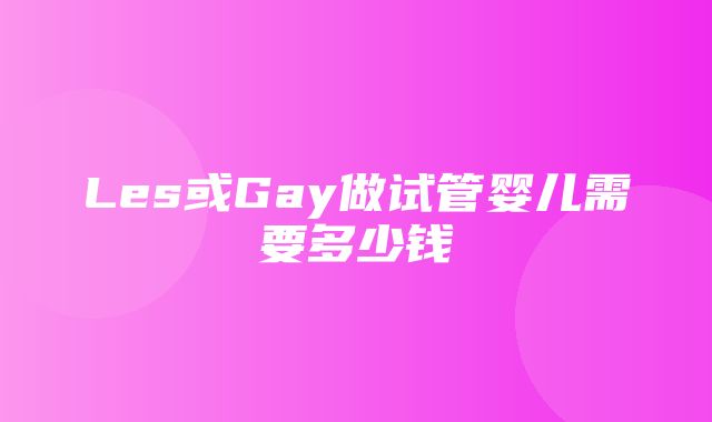 Les或Gay做试管婴儿需要多少钱