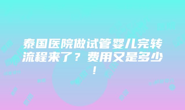 泰国医院做试管婴儿完转流程来了？费用又是多少！