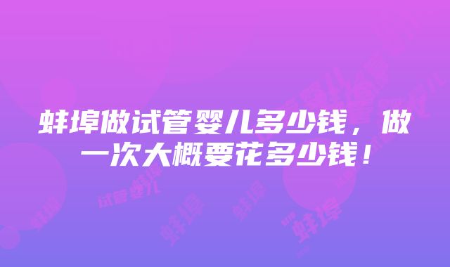 蚌埠做试管婴儿多少钱，做一次大概要花多少钱！