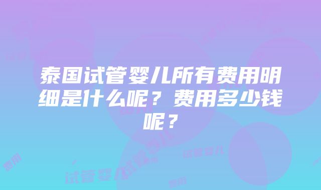 泰国试管婴儿所有费用明细是什么呢？费用多少钱呢？