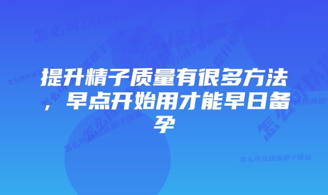 提升精子质量有很多方法，早点开始用才能早日备孕