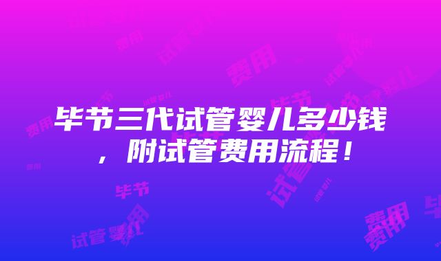 毕节三代试管婴儿多少钱，附试管费用流程！