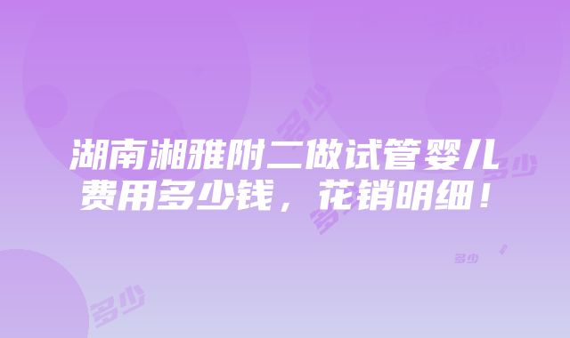 湖南湘雅附二做试管婴儿费用多少钱，花销明细！