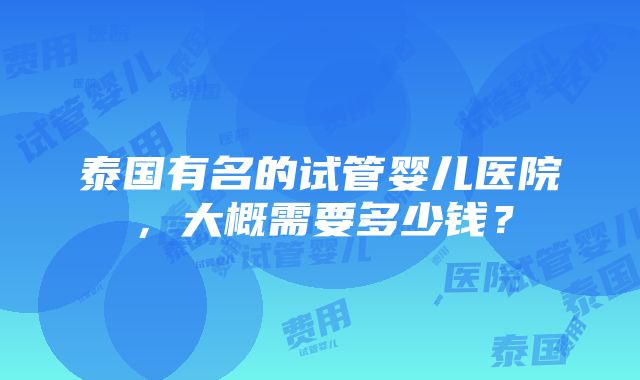 泰国有名的试管婴儿医院，大概需要多少钱？