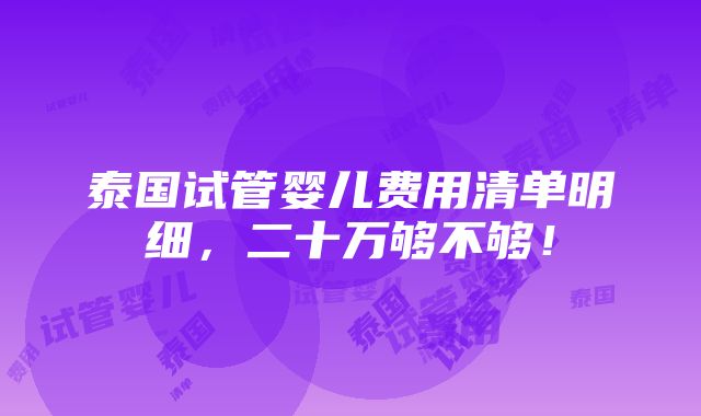 泰国试管婴儿费用清单明细，二十万够不够！