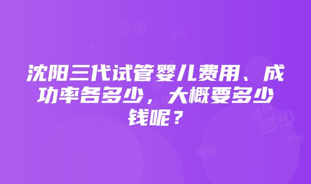 沈阳三代试管婴儿费用、成功率各多少，大概要多少钱呢？