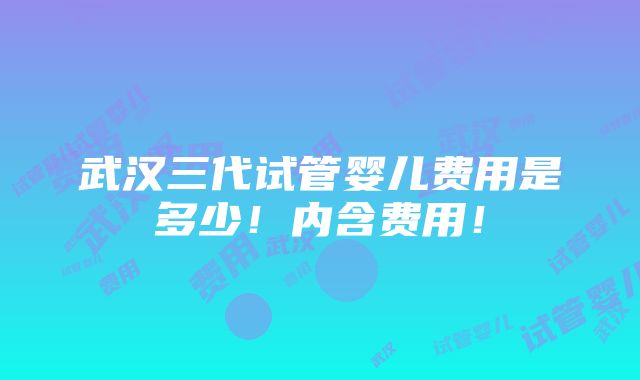 武汉三代试管婴儿费用是多少！内含费用！