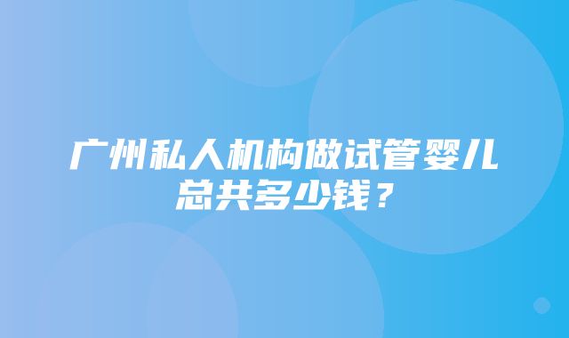 广州私人机构做试管婴儿总共多少钱？