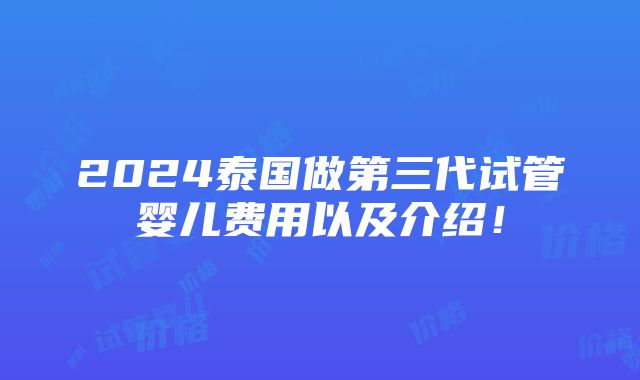 2024泰国做第三代试管婴儿费用以及介绍！