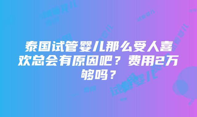 泰国试管婴儿那么受人喜欢总会有原因吧？费用2万够吗？