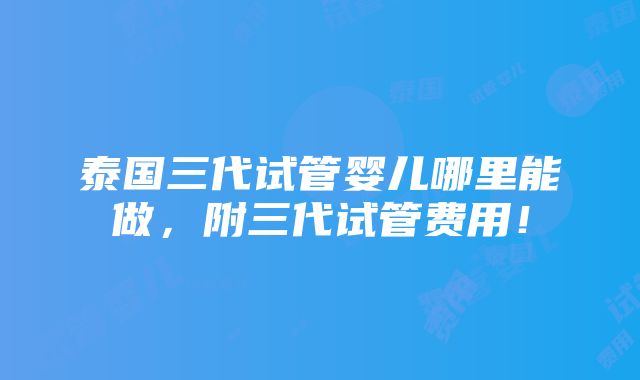 泰国三代试管婴儿哪里能做，附三代试管费用！