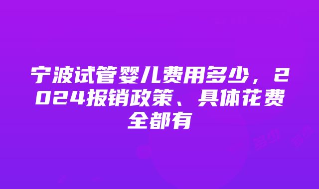 宁波试管婴儿费用多少，2024报销政策、具体花费全都有