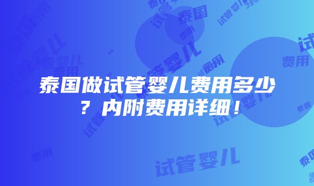 泰国做试管婴儿费用多少？内附费用详细！