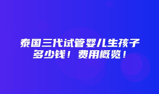 泰国三代试管婴儿生孩子多少钱！费用概览！