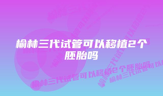 榆林三代试管可以移植2个胚胎吗