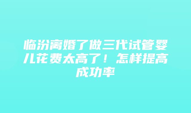 临汾离婚了做三代试管婴儿花费太高了！怎样提高成功率