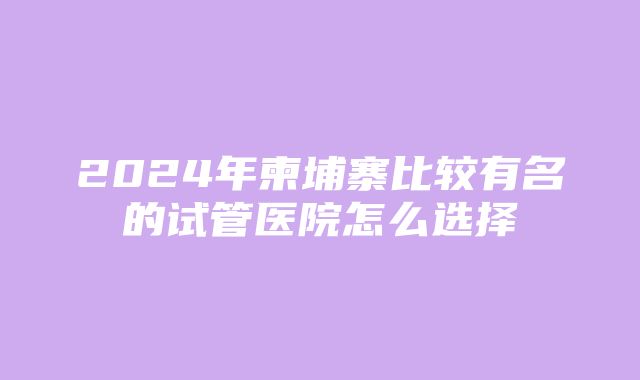 2024年柬埔寨比较有名的试管医院怎么选择