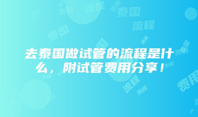 去泰国做试管的流程是什么，附试管费用分享！