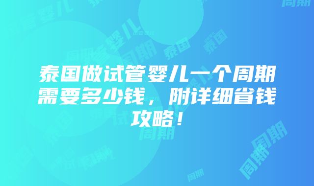 泰国做试管婴儿一个周期需要多少钱，附详细省钱攻略！