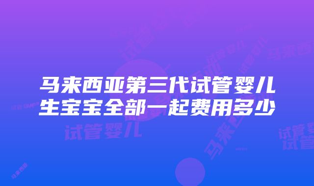 马来西亚第三代试管婴儿生宝宝全部一起费用多少