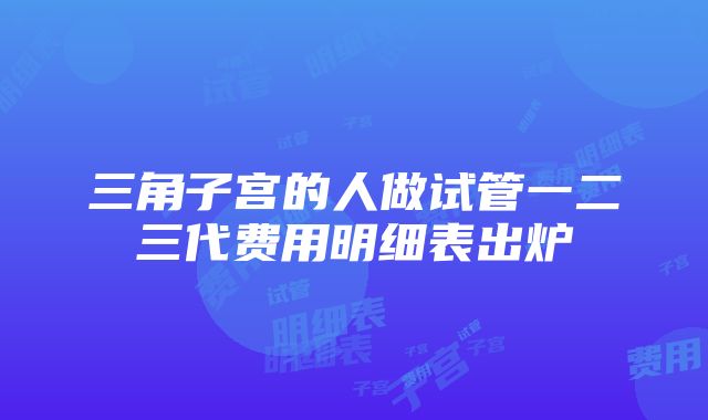 三角子宫的人做试管一二三代费用明细表出炉