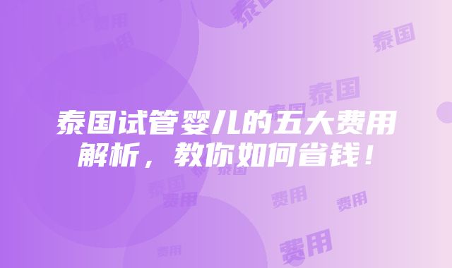 泰国试管婴儿的五大费用解析，教你如何省钱！