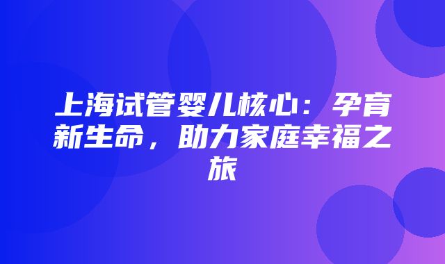 上海试管婴儿核心：孕育新生命，助力家庭幸福之旅