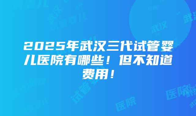 2025年武汉三代试管婴儿医院有哪些！但不知道费用！