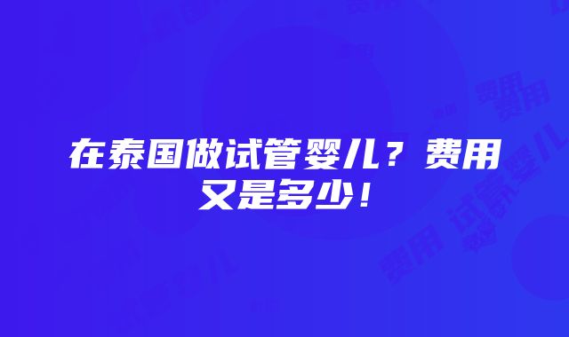 在泰国做试管婴儿？费用又是多少！