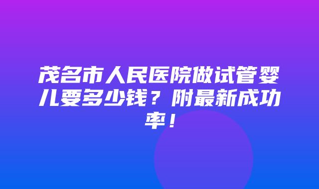 茂名市人民医院做试管婴儿要多少钱？附最新成功率！