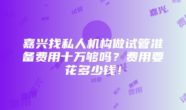 嘉兴找私人机构做试管准备费用十万够吗？费用要花多少钱！