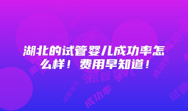 湖北的试管婴儿成功率怎么样！费用早知道！