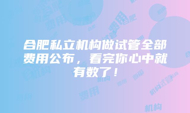 合肥私立机构做试管全部费用公布，看完你心中就有数了！