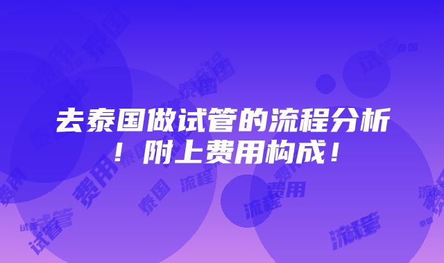 去泰国做试管的流程分析！附上费用构成！