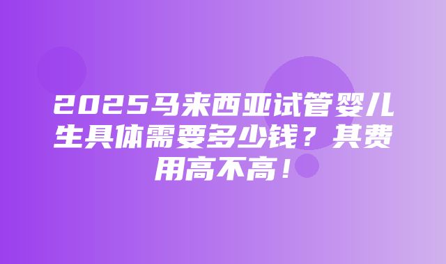 2025马来西亚试管婴儿生具体需要多少钱？其费用高不高！