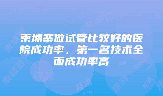 柬埔寨做试管比较好的医院成功率，第一名技术全面成功率高