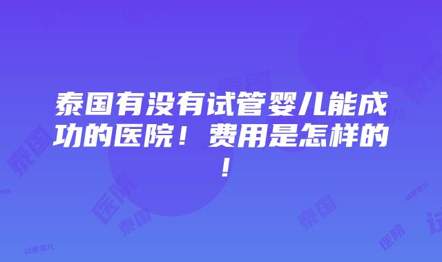 泰国有没有试管婴儿能成功的医院！费用是怎样的！