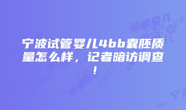 宁波试管婴儿4bb囊胚质量怎么样，记者暗访调查！