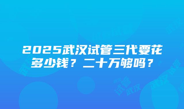 2025武汉试管三代要花多少钱？二十万够吗？