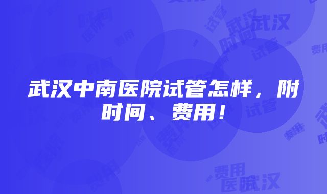 武汉中南医院试管怎样，附时间、费用！