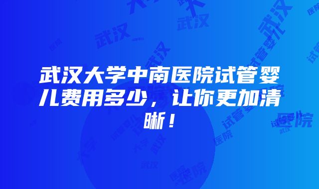 武汉大学中南医院试管婴儿费用多少，让你更加清晰！