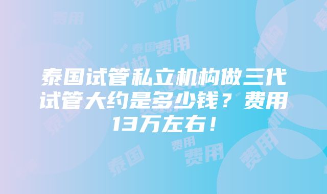 泰国试管私立机构做三代试管大约是多少钱？费用13万左右！