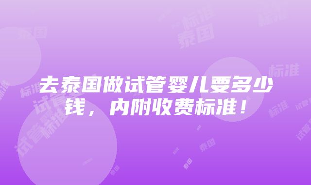 去泰国做试管婴儿要多少钱，内附收费标准！