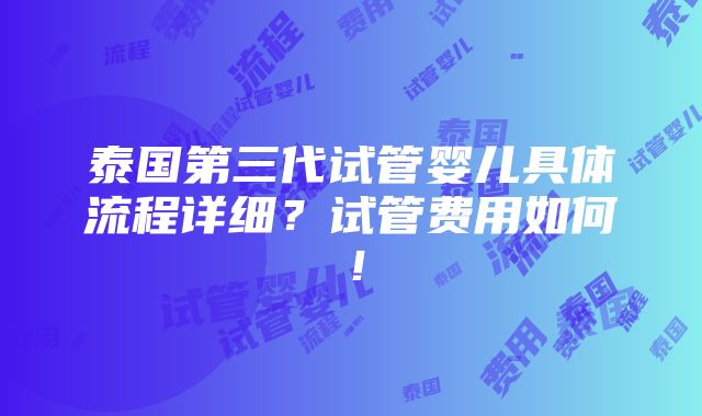 泰国第三代试管婴儿具体流程详细？试管费用如何！