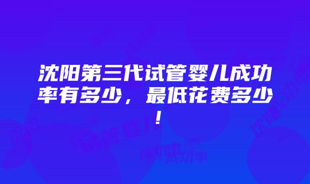 沈阳第三代试管婴儿成功率有多少，最低花费多少！