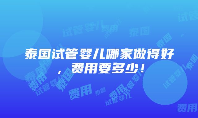 泰国试管婴儿哪家做得好，费用要多少！