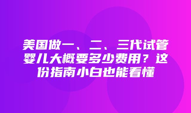 美国做一、二、三代试管婴儿大概要多少费用？这份指南小白也能看懂