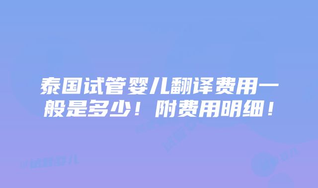 泰国试管婴儿翻译费用一般是多少！附费用明细！