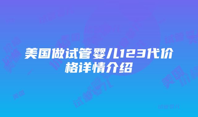 美国做试管婴儿123代价格详情介绍