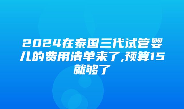 2024在泰国三代试管婴儿的费用清单来了,预算15就够了